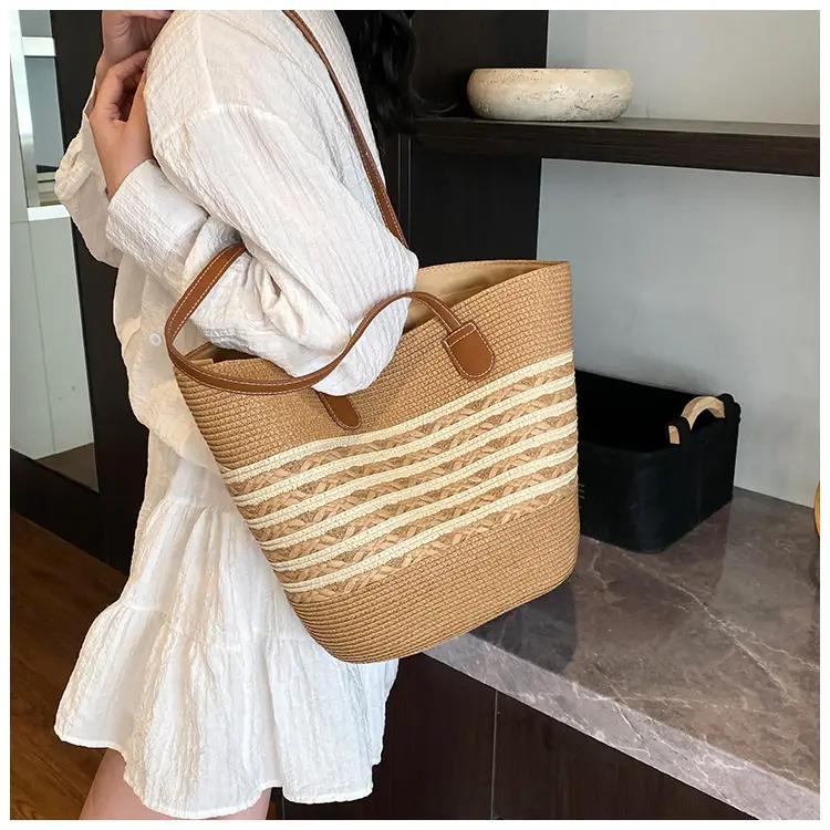 Straw Large Capacity Women's Handbag Multi-compartment Zipper Bag — feature 19