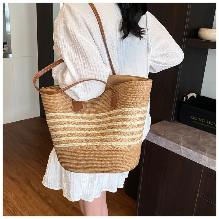 Straw Large Capacity Women's Handbag Multi-compartment Zipper Bag — feature 20