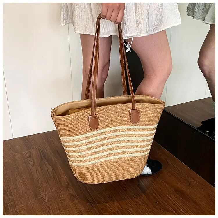 Straw Large Capacity Women's Handbag Multi-compartment Zipper Bag — feature 24