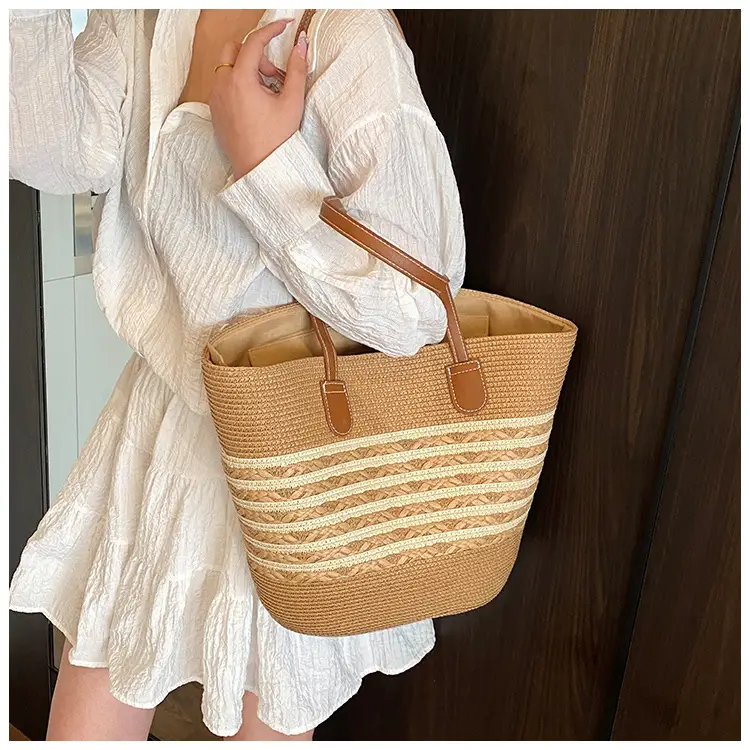 Straw Large Capacity Women's Handbag Multi-compartment Zipper Bag — feature 25