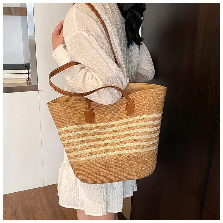 Straw Large Capacity Women's Handbag Multi-compartment Zipper Bag — feature 26