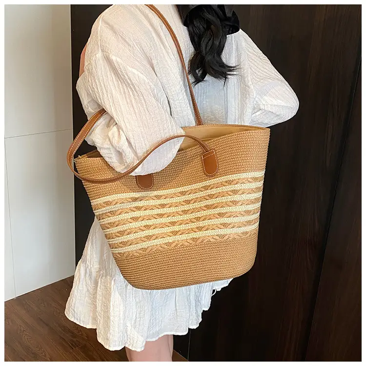 Straw Large Capacity Women's Handbag Multi-compartment Zipper Bag — feature 27