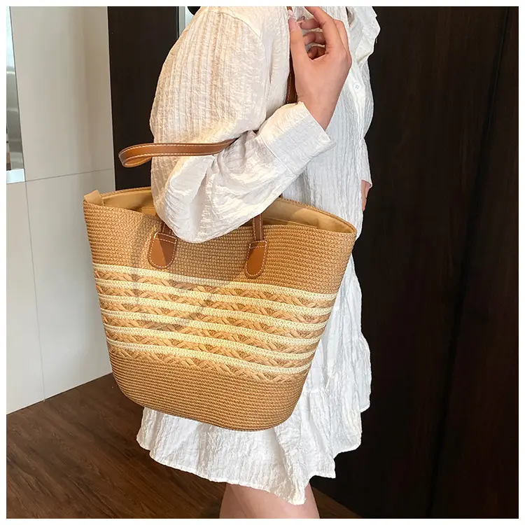 Straw Large Capacity Women's Handbag Multi-compartment Zipper Bag — feature 28