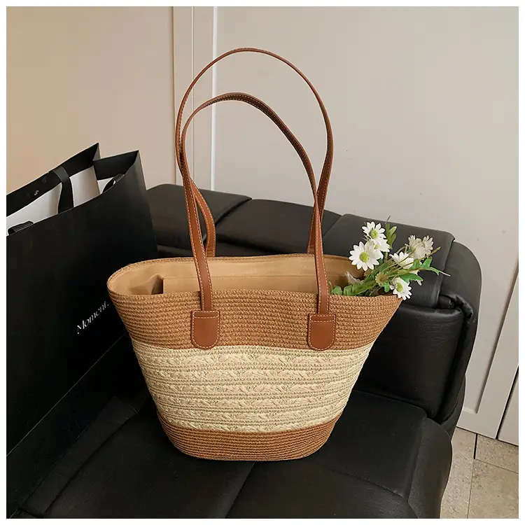Straw Large Capacity Women's Handbag Multi-compartment Zipper Bag — feature 30