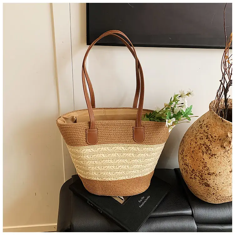 Straw Large Capacity Women's Handbag Multi-compartment Zipper Bag — feature 31