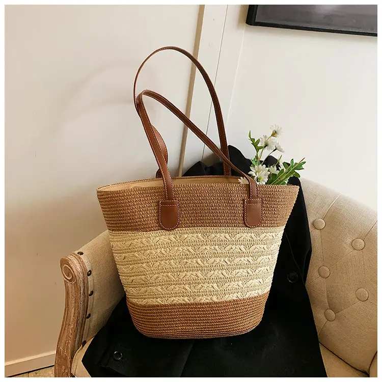 Straw Large Capacity Women's Handbag Multi-compartment Zipper Bag — feature 32