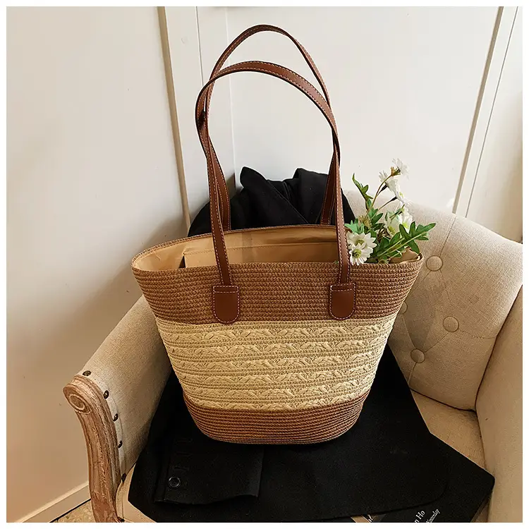 Straw Large Capacity Women's Handbag Multi-compartment Zipper Bag — feature 33
