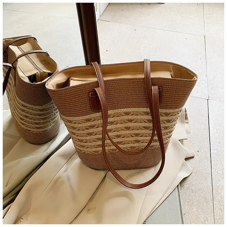 Straw Large Capacity Women's Handbag Multi-compartment Zipper Bag — feature 34