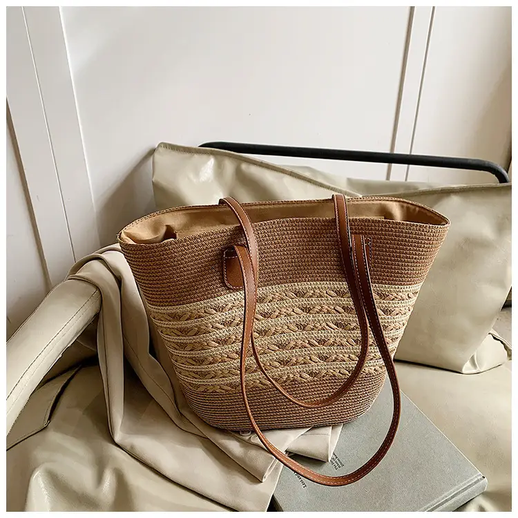 Straw Large Capacity Women's Handbag Multi-compartment Zipper Bag — feature 35