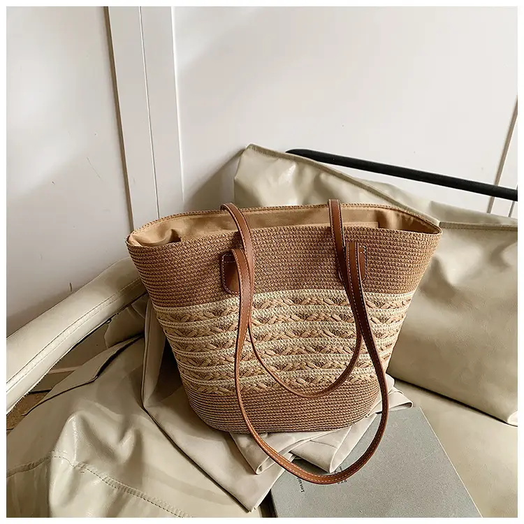 Straw Large Capacity Women's Handbag Multi-compartment Zipper Bag — feature 36