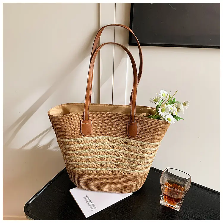 Straw Large Capacity Women's Handbag Multi-compartment Zipper Bag — feature 37