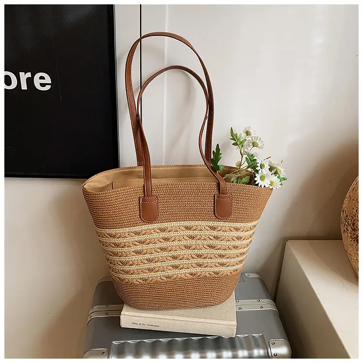 Straw Large Capacity Women's Handbag Multi-compartment Zipper Bag — feature 41