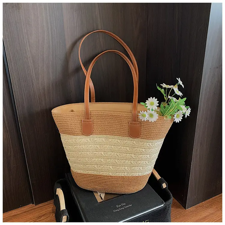 Straw Large Capacity Women's Handbag Multi-compartment Zipper Bag — feature 43