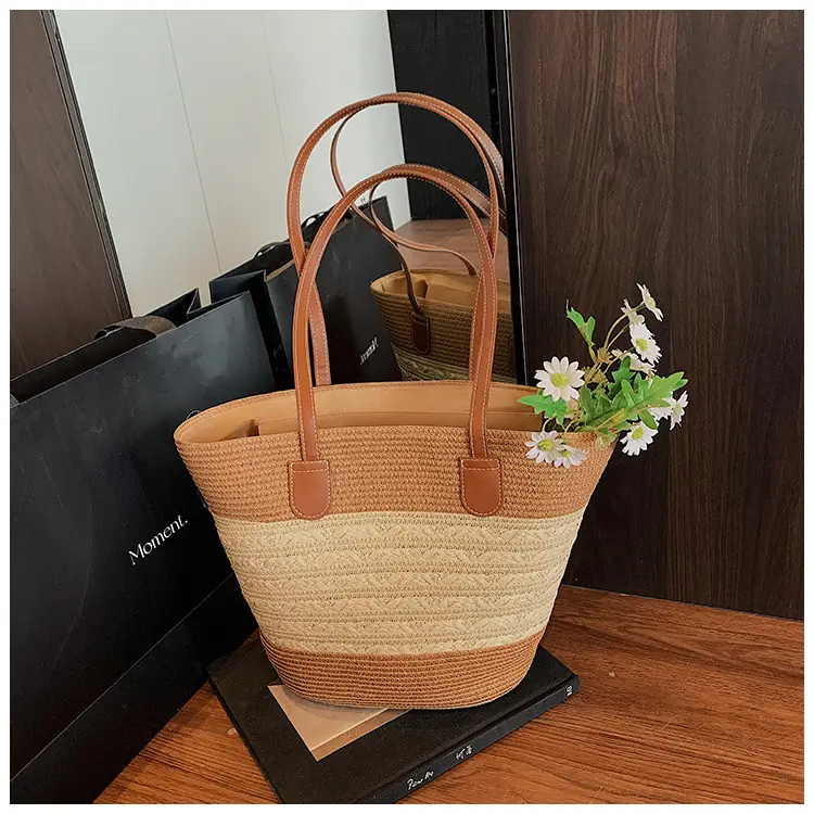Straw Large Capacity Women's Handbag Multi-compartment Zipper Bag — feature 44