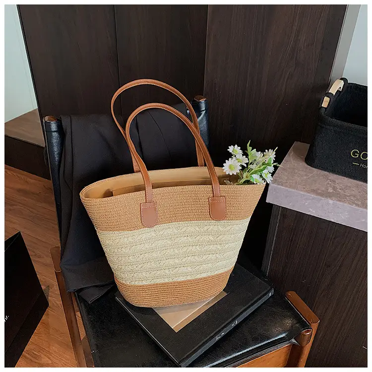 Straw Large Capacity Women's Handbag Multi-compartment Zipper Bag — feature 46