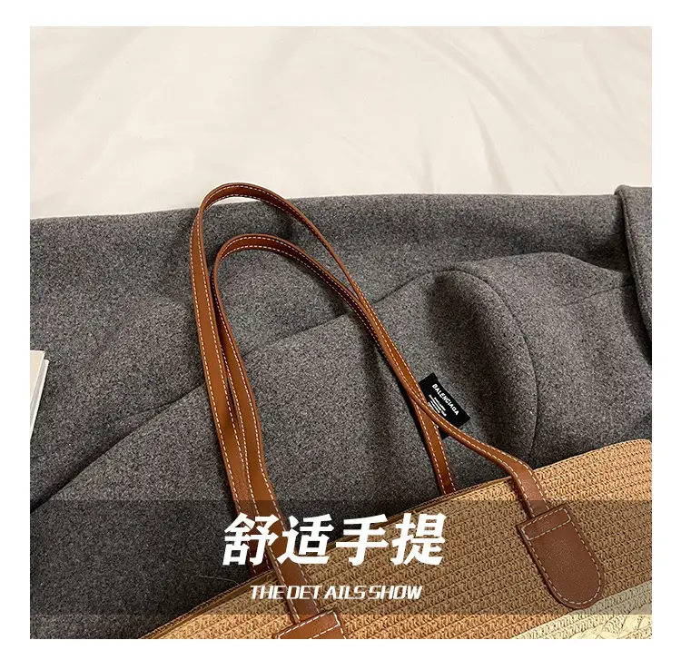 Straw Large Capacity Women's Handbag Multi-compartment Zipper Bag — feature 6