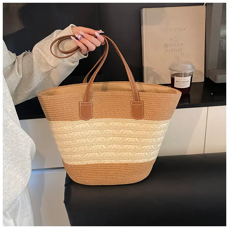 Straw Large Capacity Women's Handbag Multi-compartment Zipper Bag — feature 7