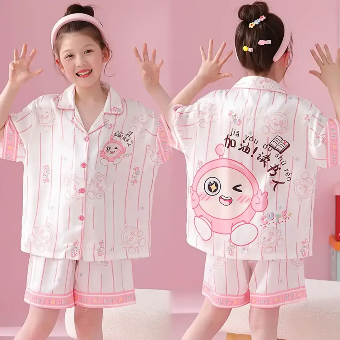 2025 Girls Summer Ice Silk Pajamas Medium to XL - Image 3