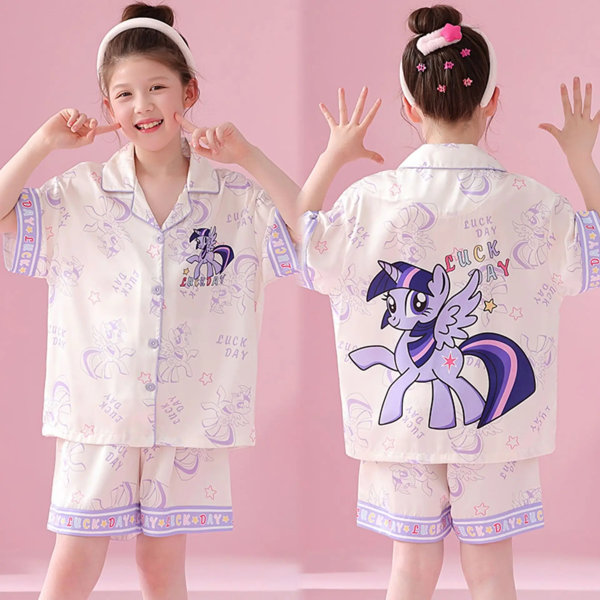 2025 Girls Summer Ice Silk Pajamas Medium to XL - Image 5