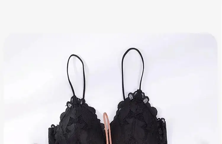 Black Lace Triangle Cup Bra Small Chest Push Up — feature 33