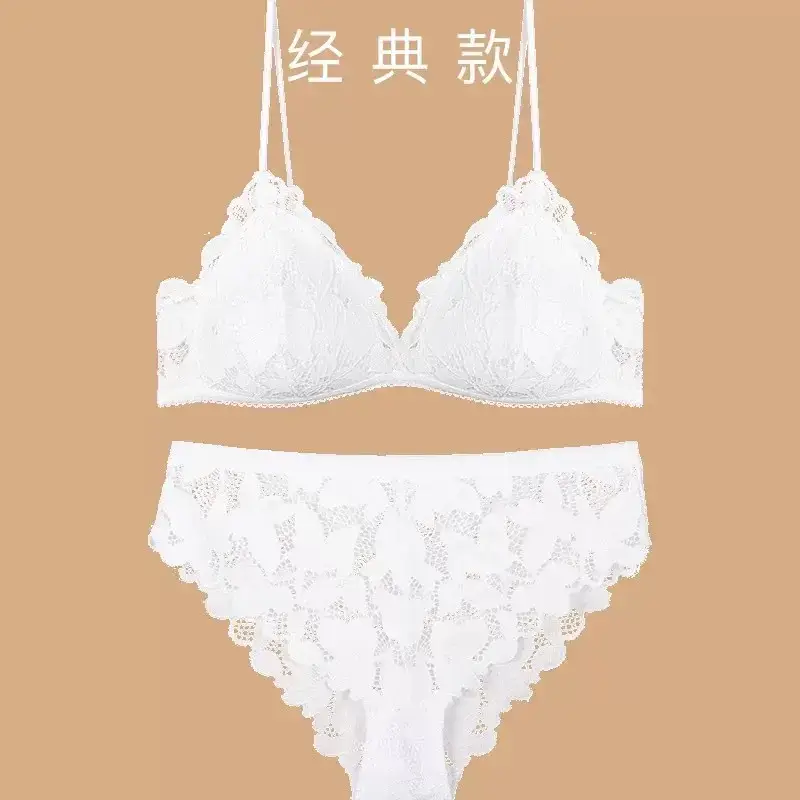 Black Lace Triangle Cup Bra Small Chest Push Up - Image 5