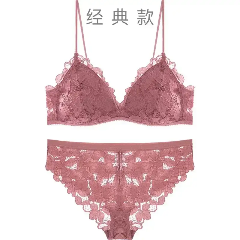 Black Lace Triangle Cup Bra Small Chest Push Up - Image 6