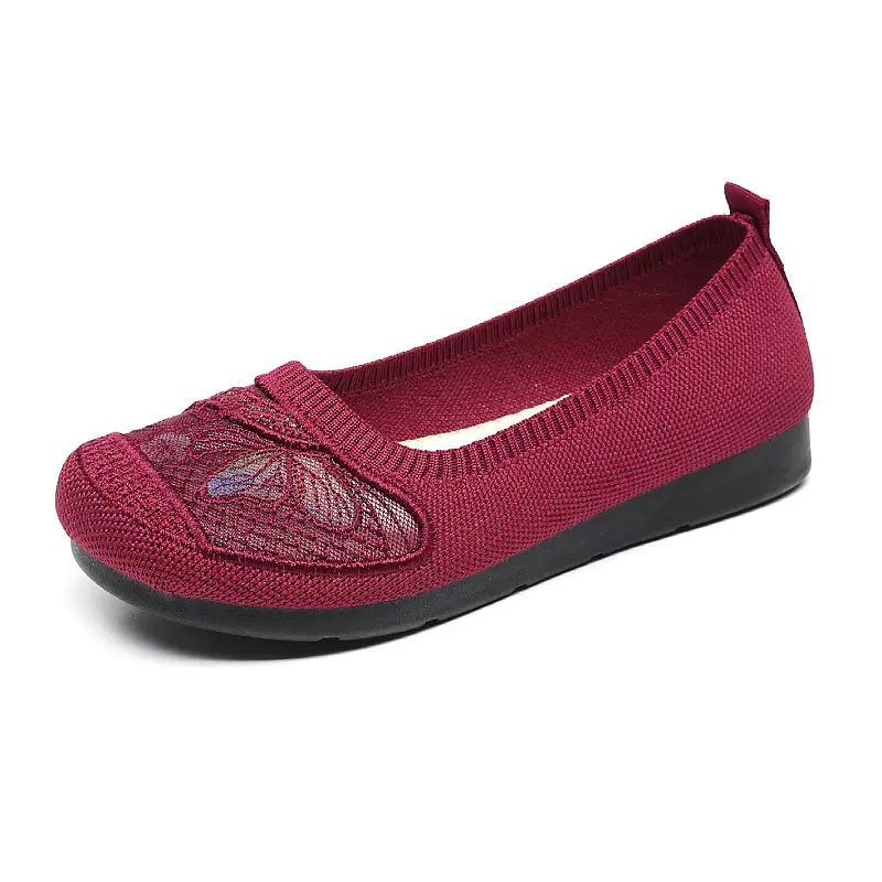 Women's Red Embroidered Slip-On Flats
