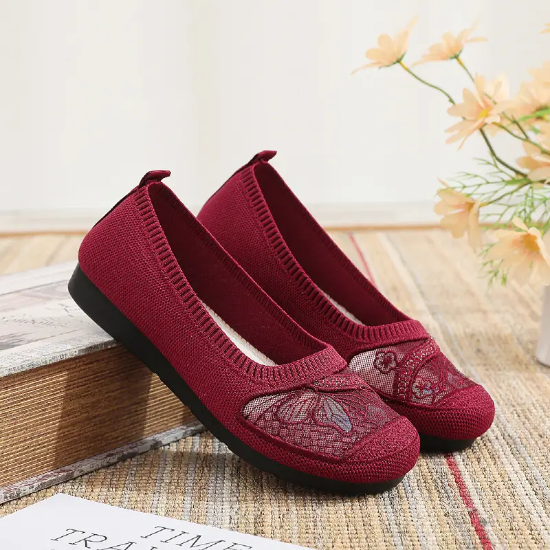 Women's Red Embroidered Slip-On Flats — feature 1