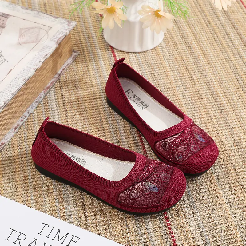 Women's Red Embroidered Slip-On Flats — feature 2