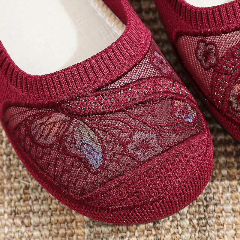 Women's Red Embroidered Slip-On Flats — feature 4