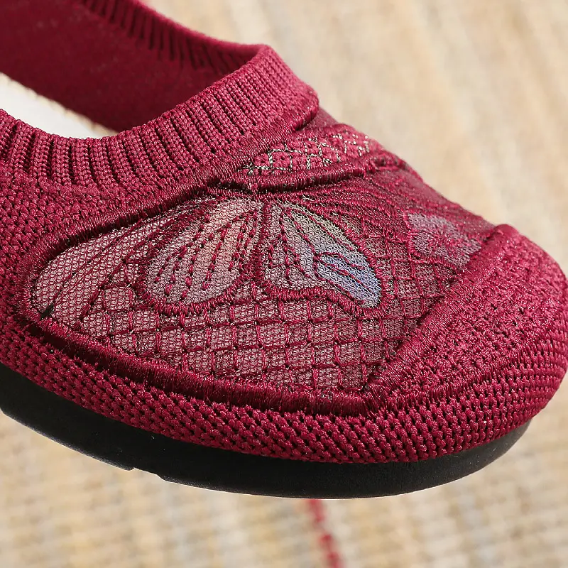 Women's Red Embroidered Slip-On Flats — feature 5