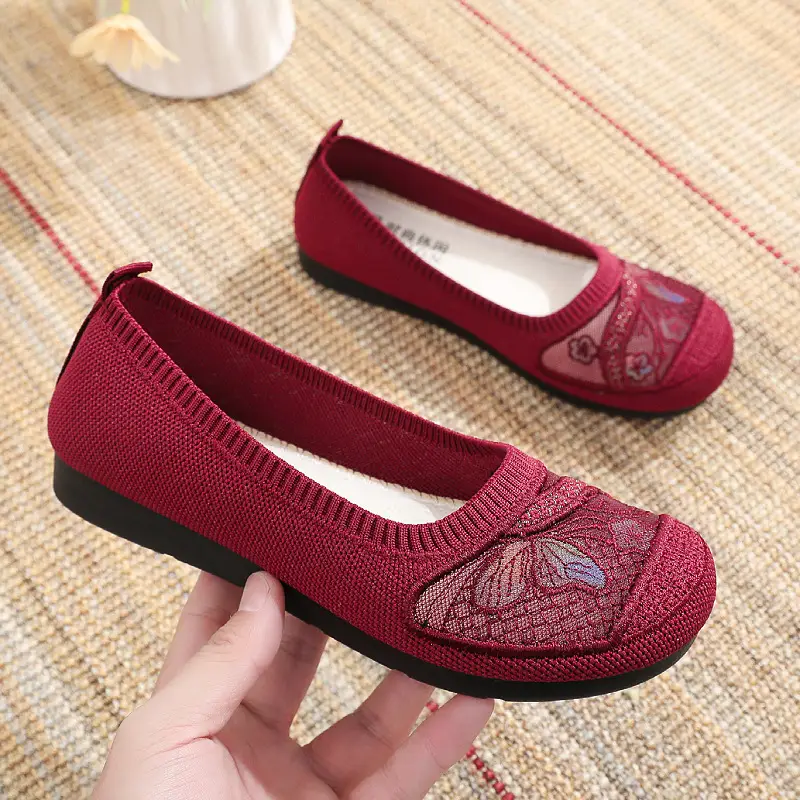 Women's Red Embroidered Slip-On Flats — feature 6