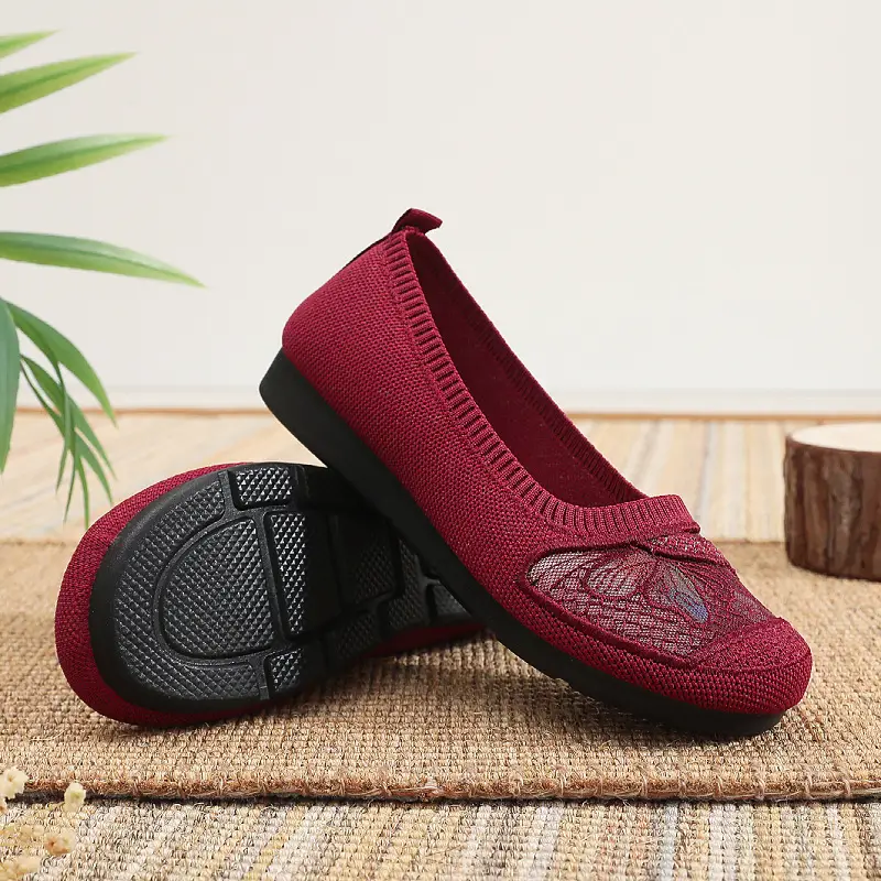 Women's Red Embroidered Slip-On Flats — feature 7