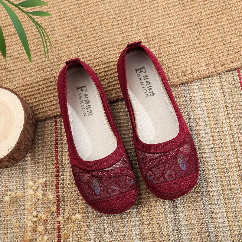Women's Red Embroidered Slip-On Flats — feature 8