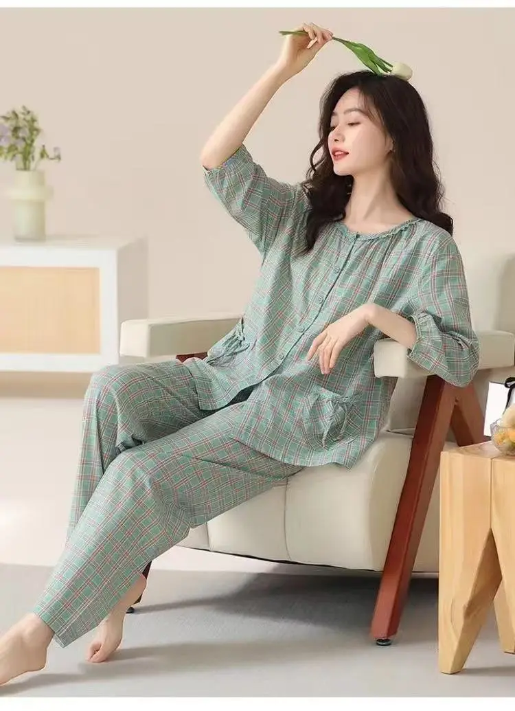 Women's Summer Cloud Cotton Three-Quarter Sleeve Nine-Quarter Pants Brushed Pajama Set — feature 8