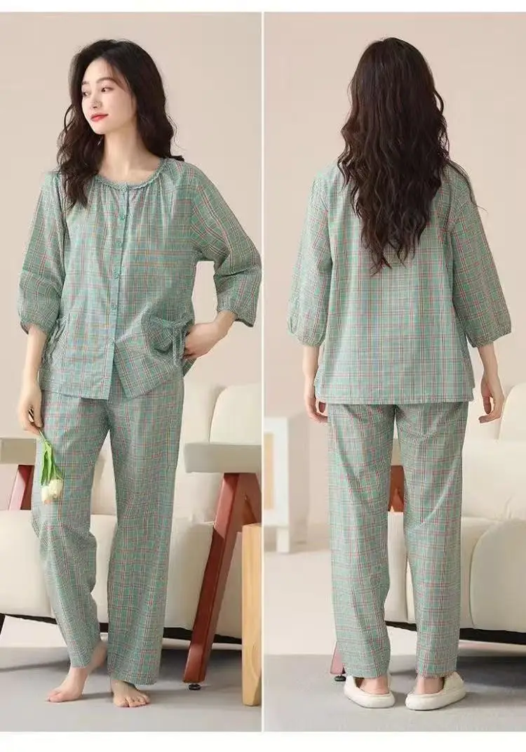Women's Summer Cloud Cotton Three-Quarter Sleeve Nine-Quarter Pants Brushed Pajama Set — feature 9