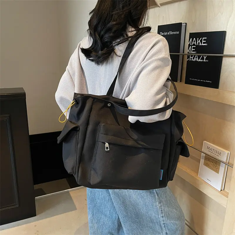 Women's Tan Canvas Shoulder Bag Large Capacity Casual Tote - Image 5