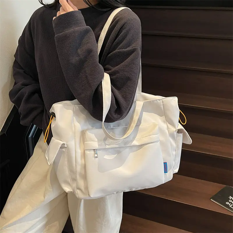 Women's Tan Canvas Shoulder Bag Large Capacity Casual Tote - Image 6