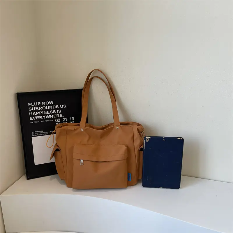 Women's Tan Canvas Shoulder Bag Large Capacity Casual Tote - Image 7