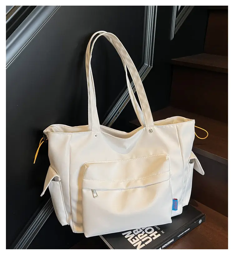 Women's Tan Canvas Shoulder Bag Large Capacity Casual Tote — feature 1