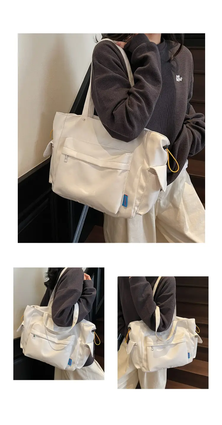 Women's Tan Canvas Shoulder Bag Large Capacity Casual Tote — feature 10