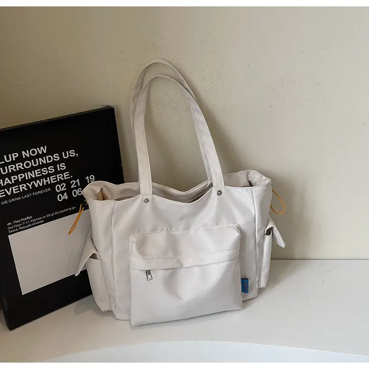 Women's Tan Canvas Shoulder Bag Large Capacity Casual Tote — feature 15