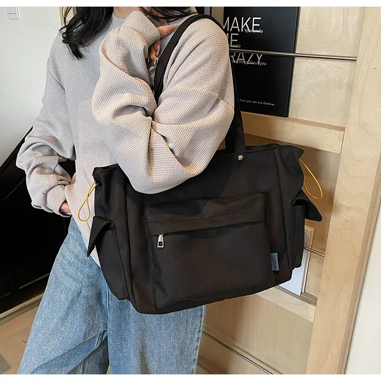 Women's Tan Canvas Shoulder Bag Large Capacity Casual Tote — feature 29