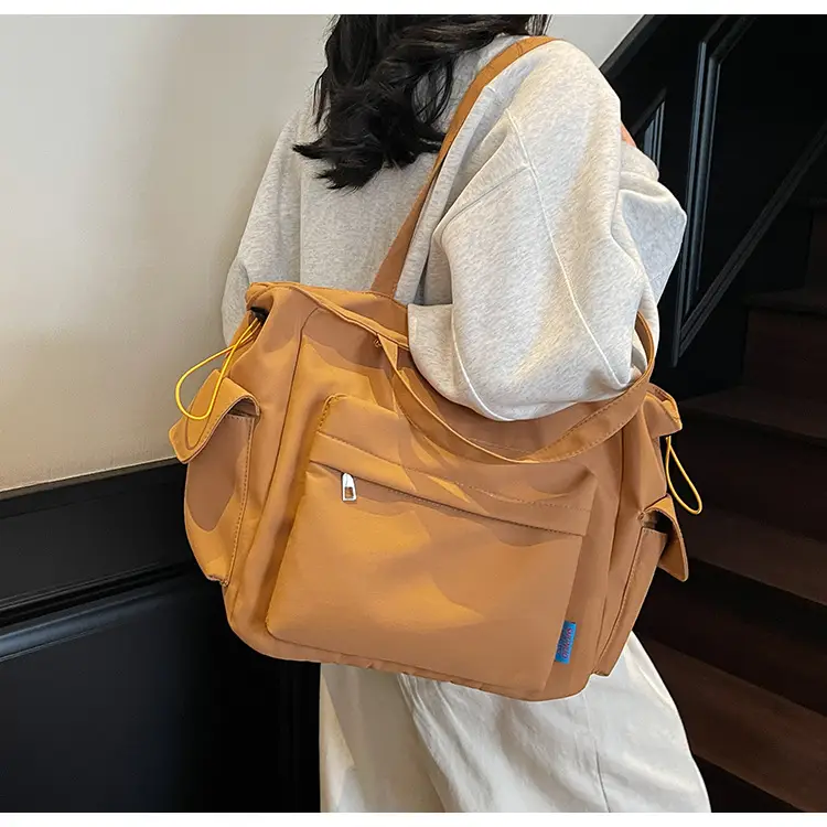 Women's Tan Canvas Shoulder Bag Large Capacity Casual Tote — feature 34