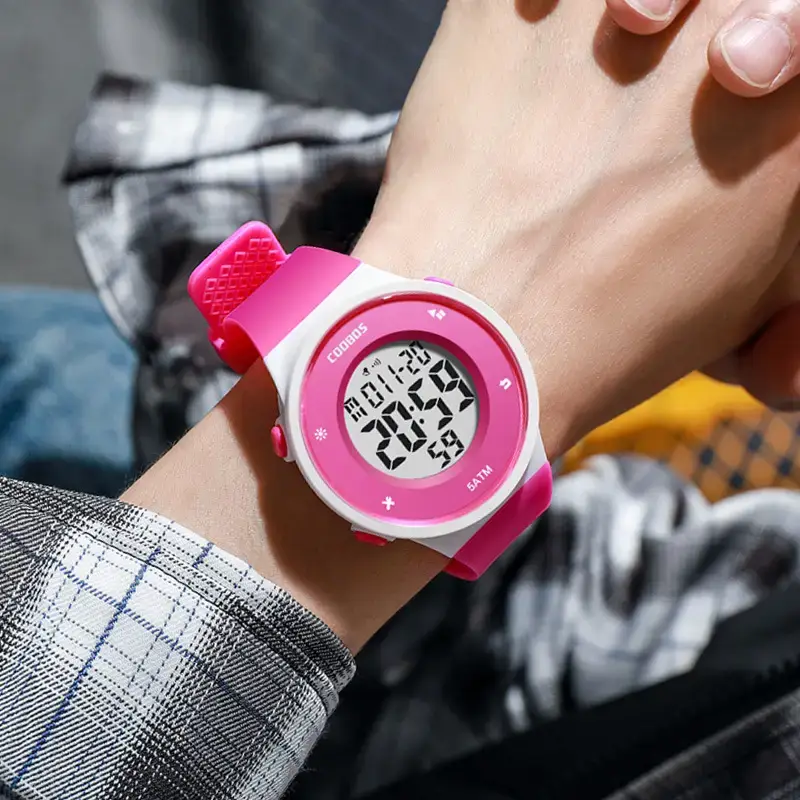 Kids Waterproof Digital Watch Pink Primary School