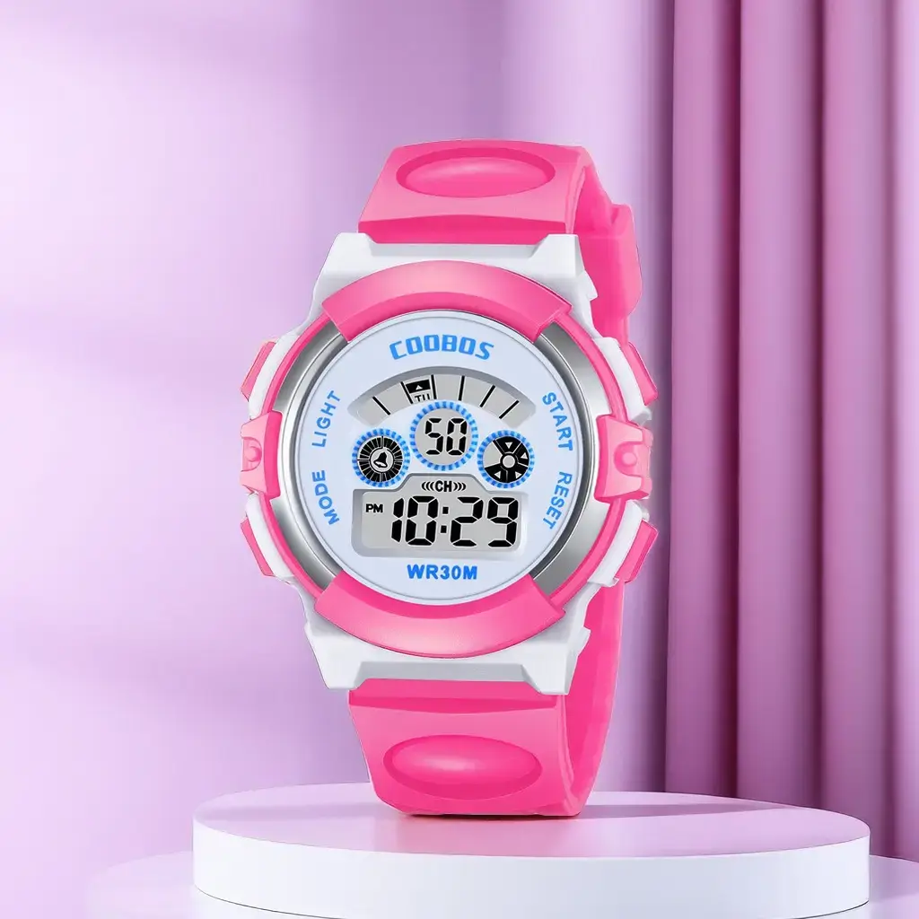 Kids Waterproof Digital Watch Pink Primary School