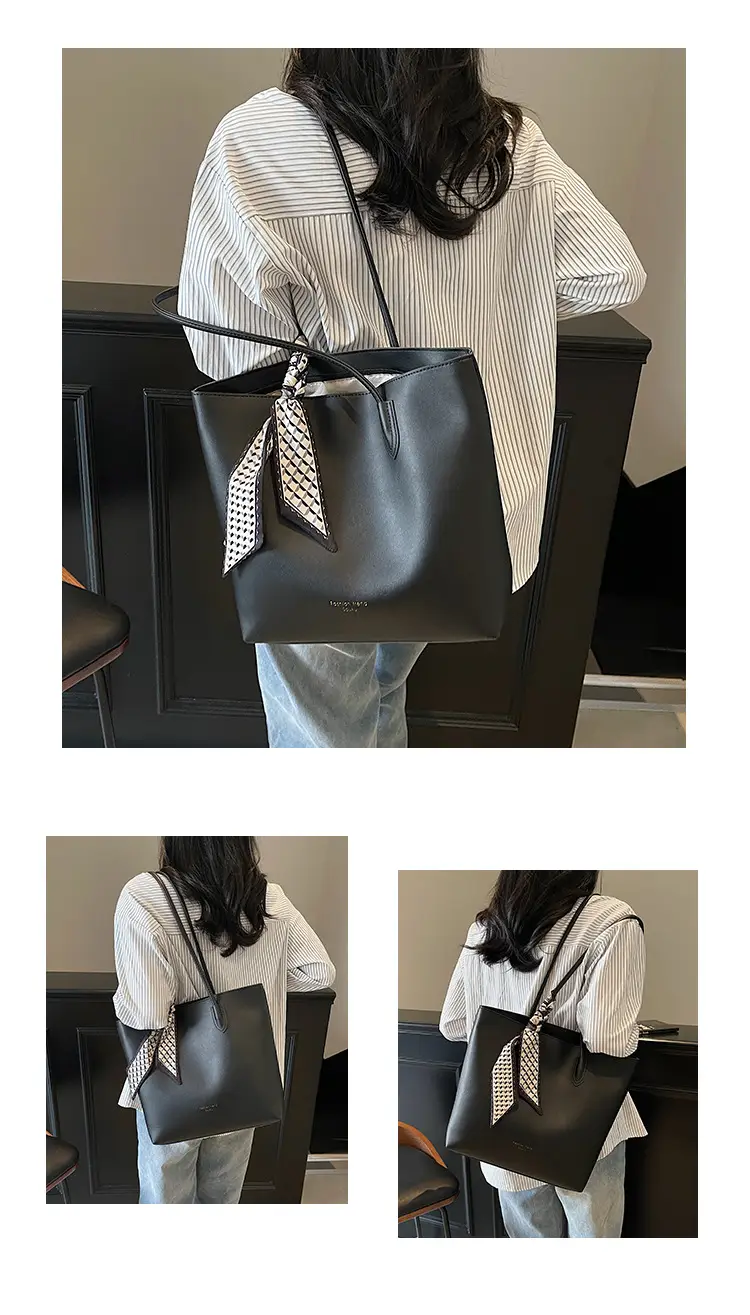 Black Women's Large Capacity Tote Bag with Adjustable Strap — feature 12
