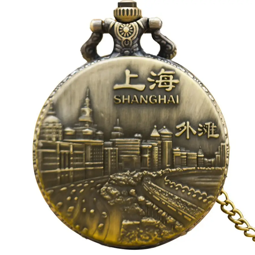 Universal Shanghai Bund Flip Pocket Watch with Chain - Image 10
