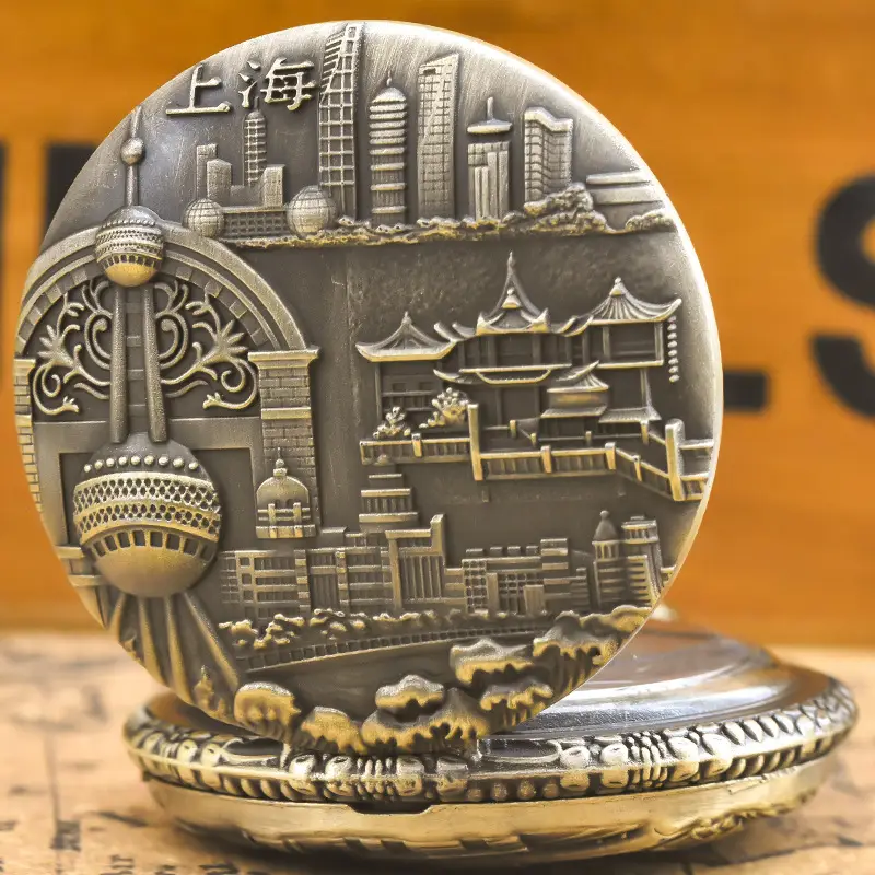 Universal Shanghai Bund Flip Pocket Watch with Chain — feature 10