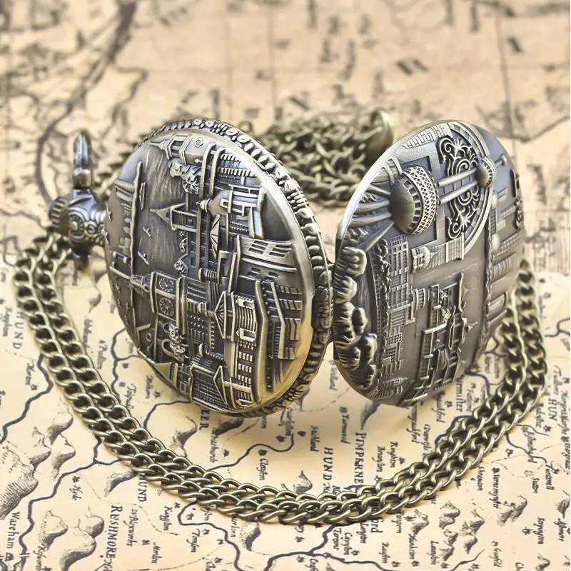Universal Shanghai Bund Flip Pocket Watch with Chain — feature 11